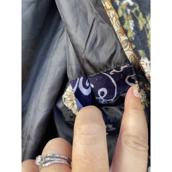 VTG SSLR Jacket Men's S Floral Fully Lined Metro 90's Cotton Flax Linen Black - Picture 9 of 10